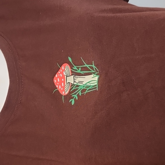 Shein Curve Brown Crop Top with Red and White Mushroom - Picture 3 of 10